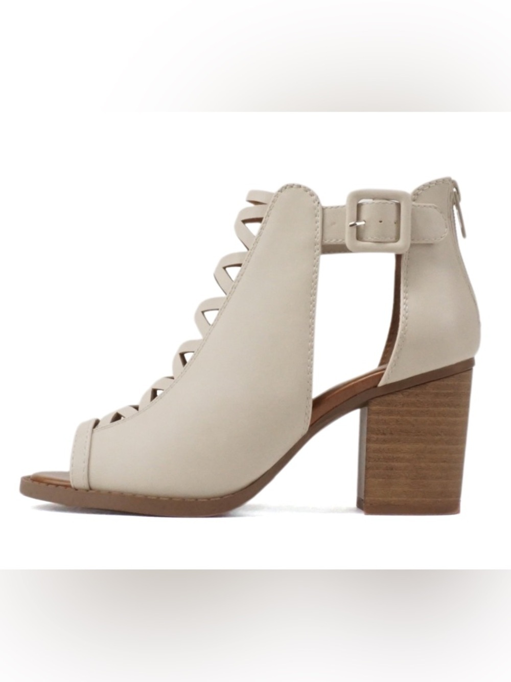 Soda Aran Open Toe Crisscross Straps Back Zipper Block Heel Sandal